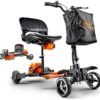 SuperHandy Passport Pro Mobility Scooter - Foldable Aluminum Frame, 4 Wheels, Includes 2 48V 2Ah Li-Ion Batteries & Charger, Supports up to 330 Lbs [Patent Pending] (Orange & Black, 330 Lbs)