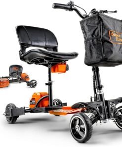 SuperHandy Passport Pro Mobility Scooter - Foldable Aluminum Frame, 4 Wheels, Includes 2 48V 2Ah Li-Ion Batteries & Charger, Supports up to 330 Lbs [Patent Pending] (Orange & Black, 330 Lbs)